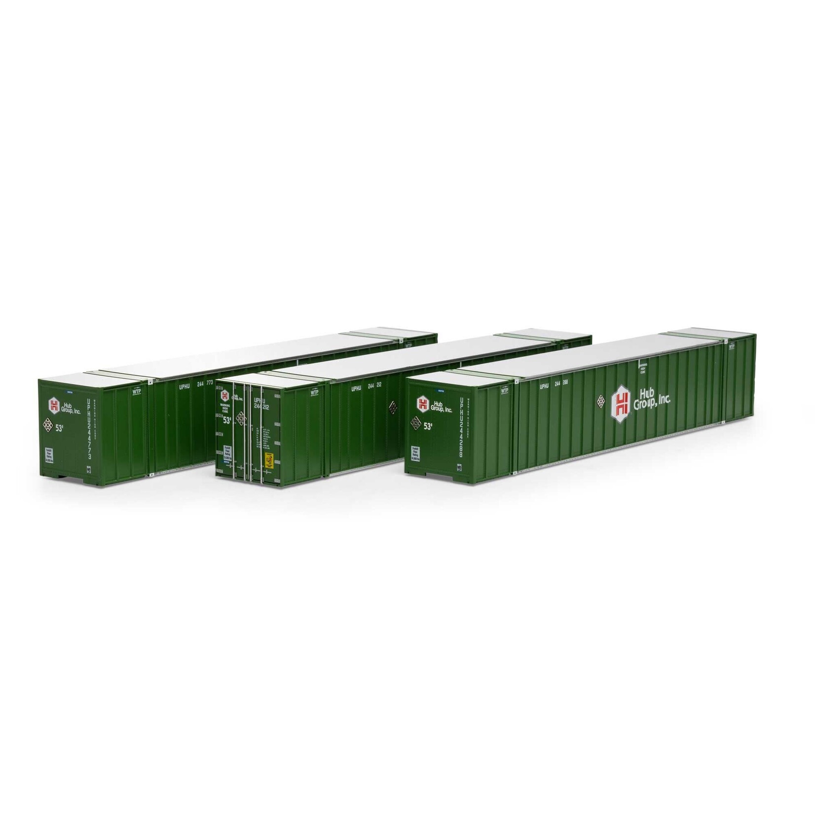 Athearn 40125 HO RTR 53' Stoughton Containers, Hub Group #2 (3)