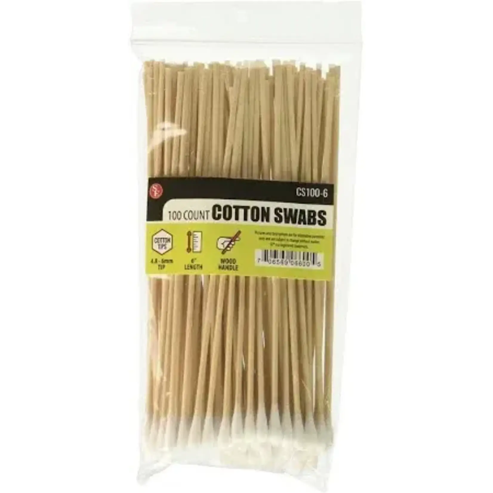 SC1107 Cotton Swabs - 100 Count - 6" Wood Handle