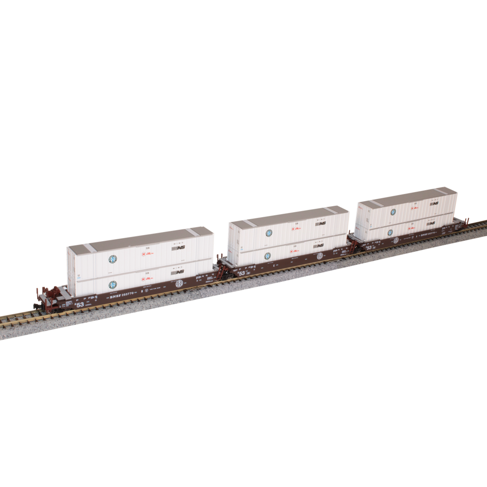 Kato 1066185 N MAXI-IV 53' Stack Car 3pk BNSF #253770