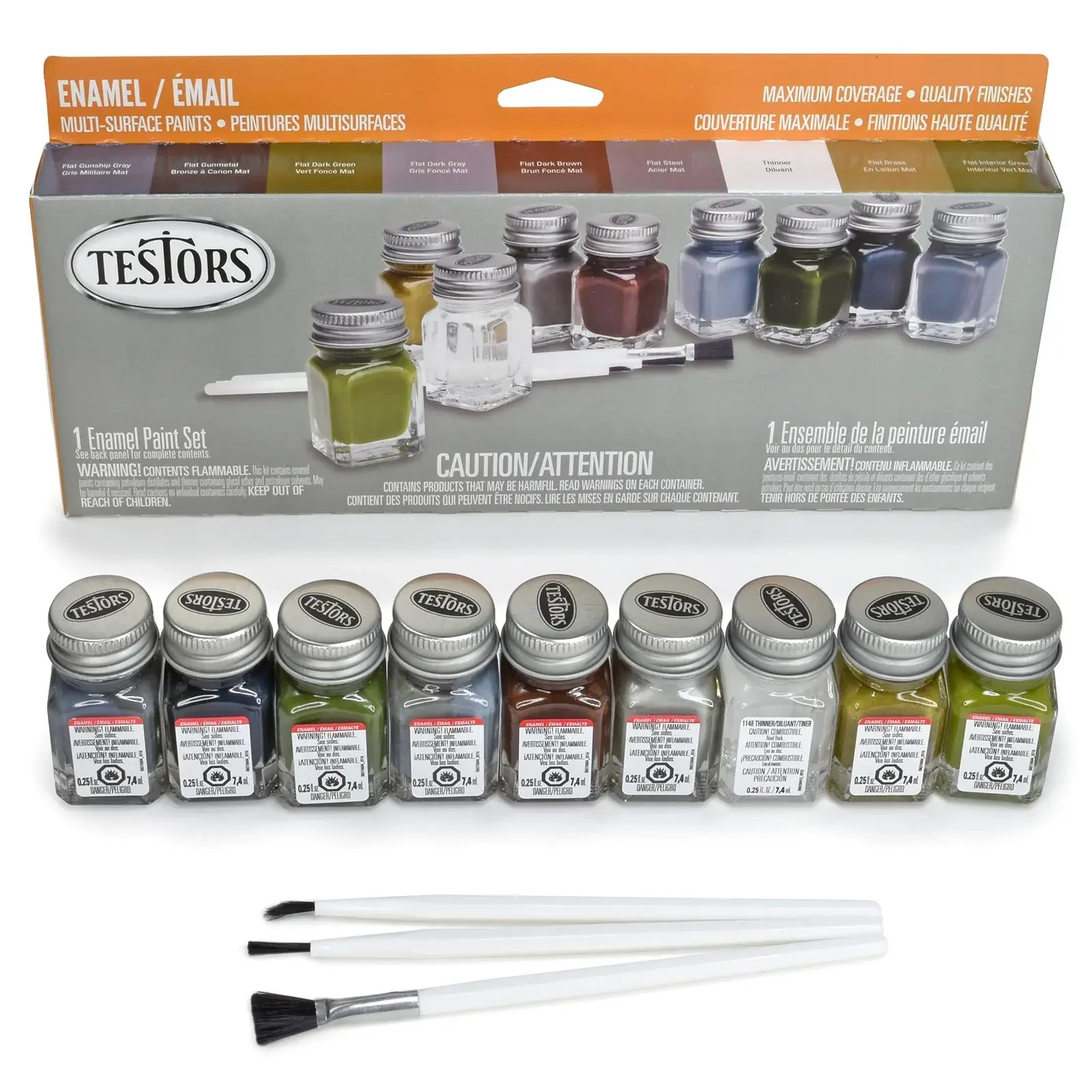 281229 Military Enamel Paint Set - 9 Paints/3 Brushes