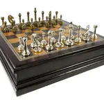 WorldWise Chess Set - Metal Staunton Chessmen in Wood Chest