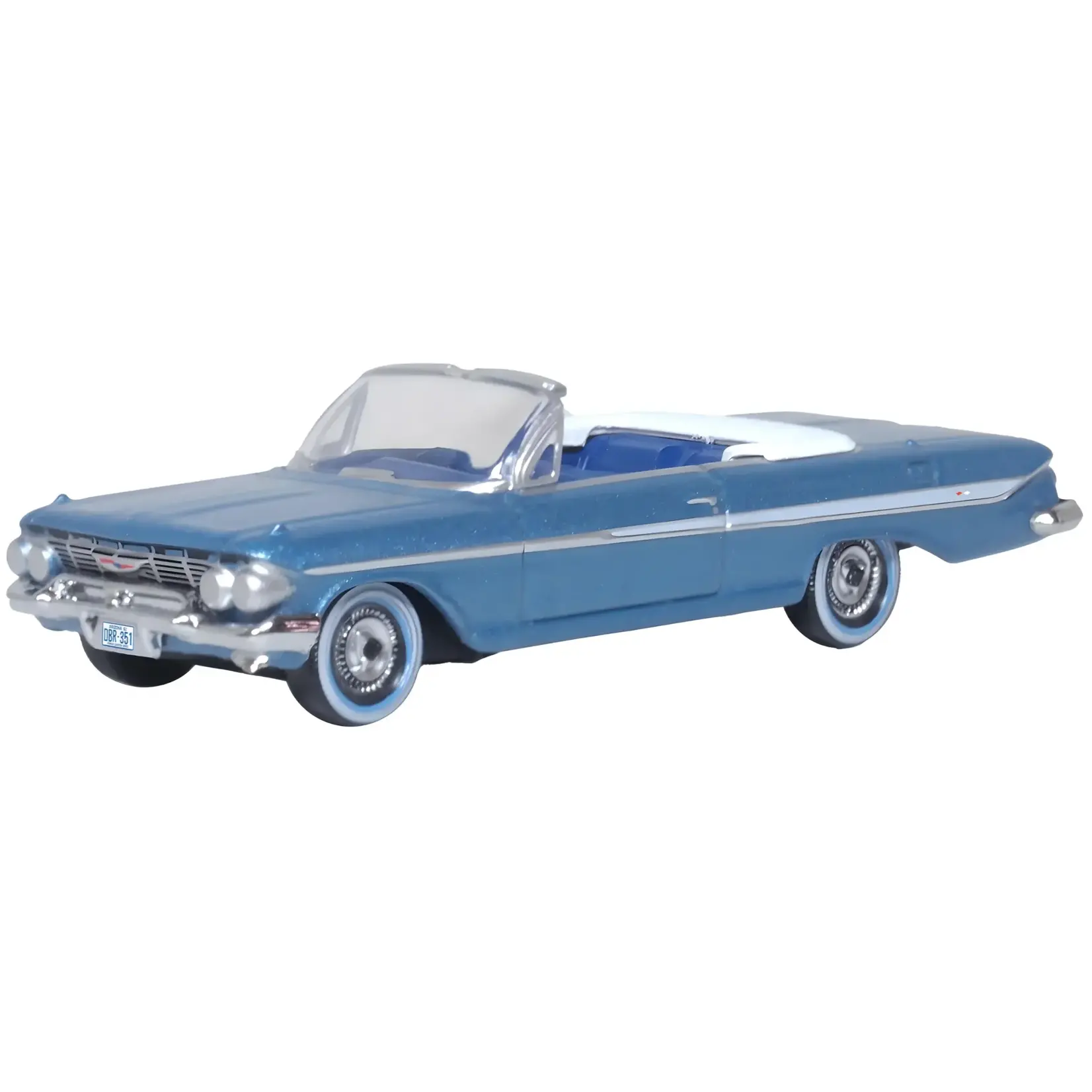 Oxford Diecast 87CI61006 HO 1961 Chevrolet Impala Convertible - Jewel Blue, White