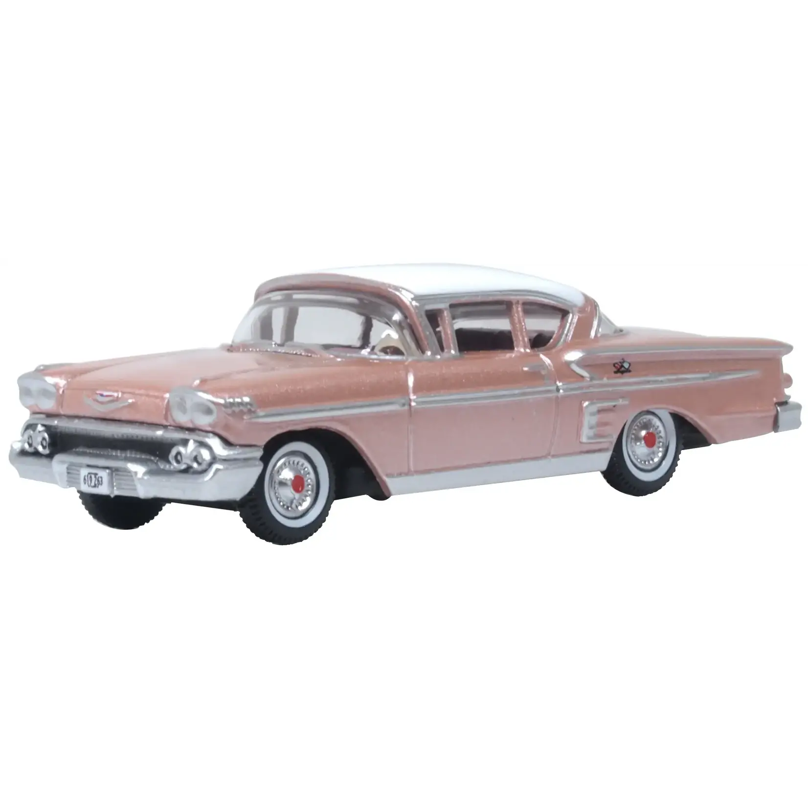 Oxford Diecast 87CIS58001 1958 Chevrolet Impala Sport Coupe Coral /White