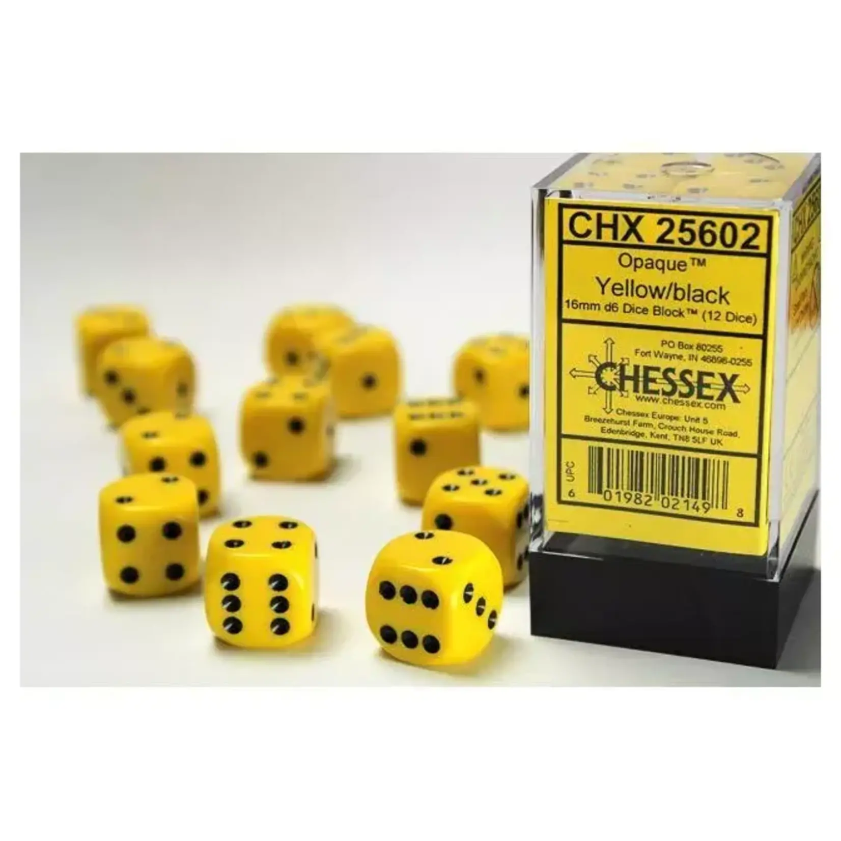 Chessex 25602 Dice 16mm Opaque Yellow with Blue (12)