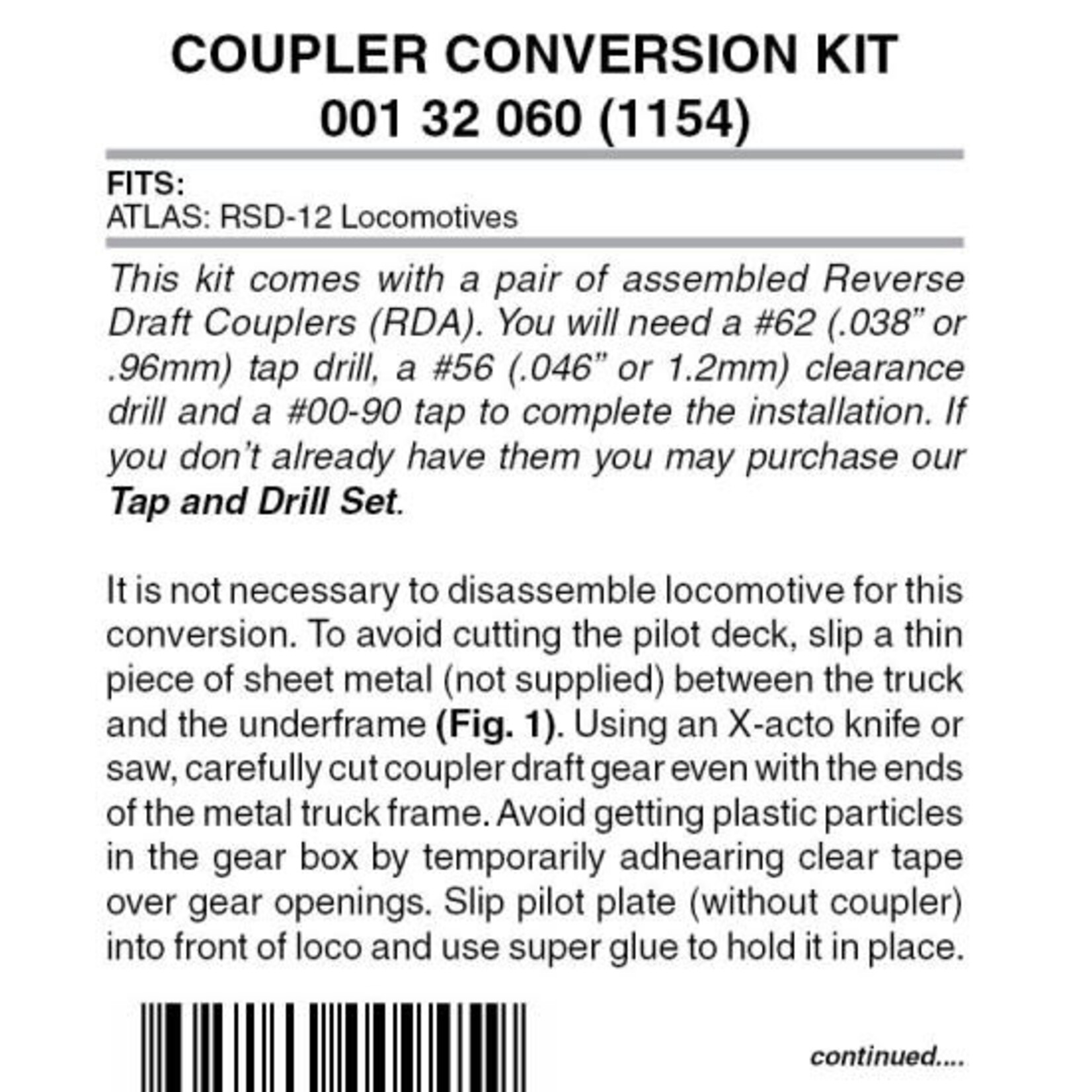 Micro Trains Line 00132060 N Coupler Conversion Kit - Atlas SRD-12 - 1 Front/1 Rear