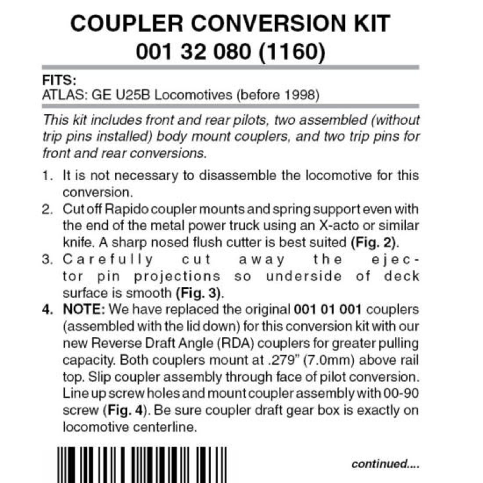 Micro Trains Line 00132080 N Coupler Conversion Kit - Atlas GE U25B before 1998