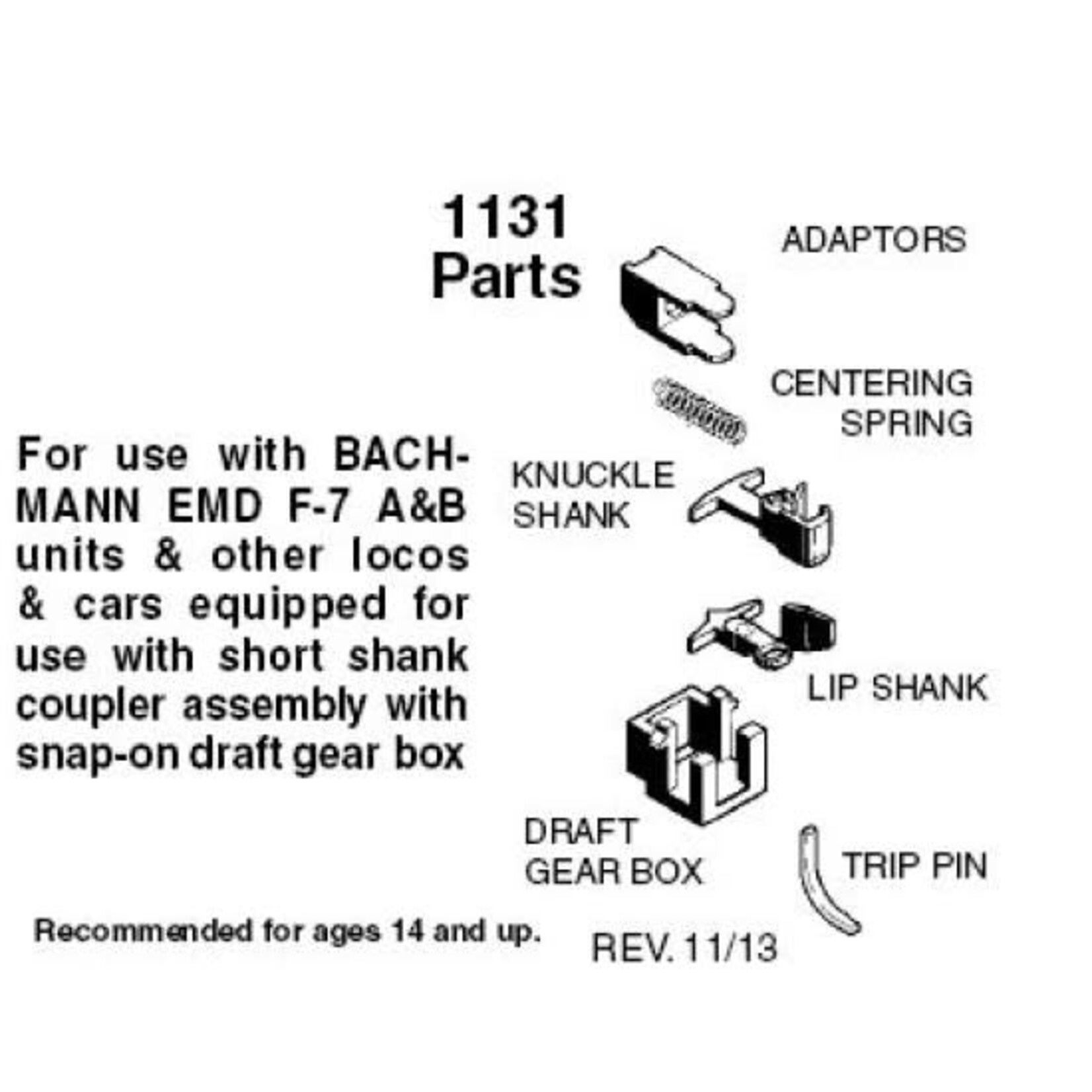 Micro Trains Line 00133020 N Short Shank Coupler Assemblies with Adaptors - Bachmann F7