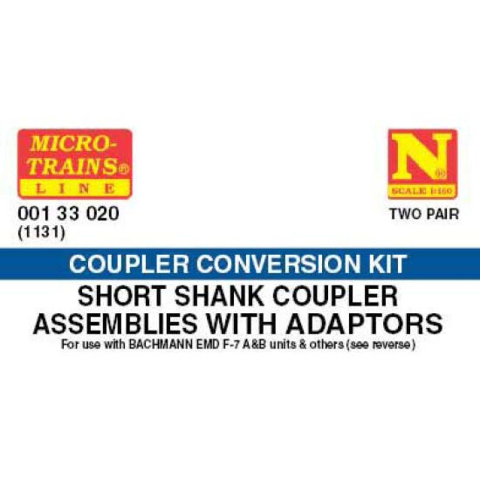 Micro Trains Line 00133020 N Short Shank Coupler Assemblies with Adaptors - Bachmann F7