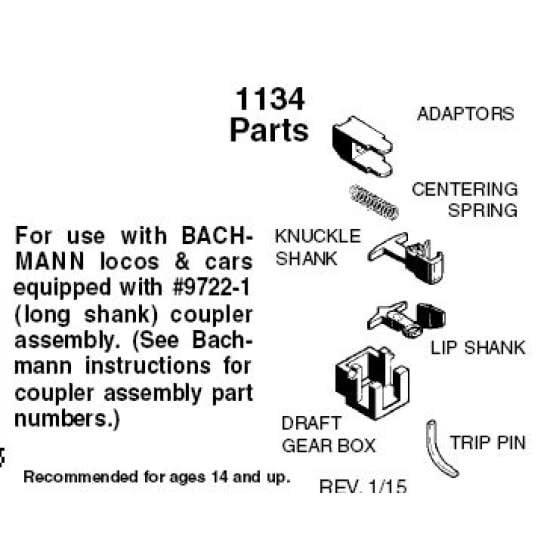 00133031 N Long Shank Coupler Assemblies - Newer Bachmann 2 Pair