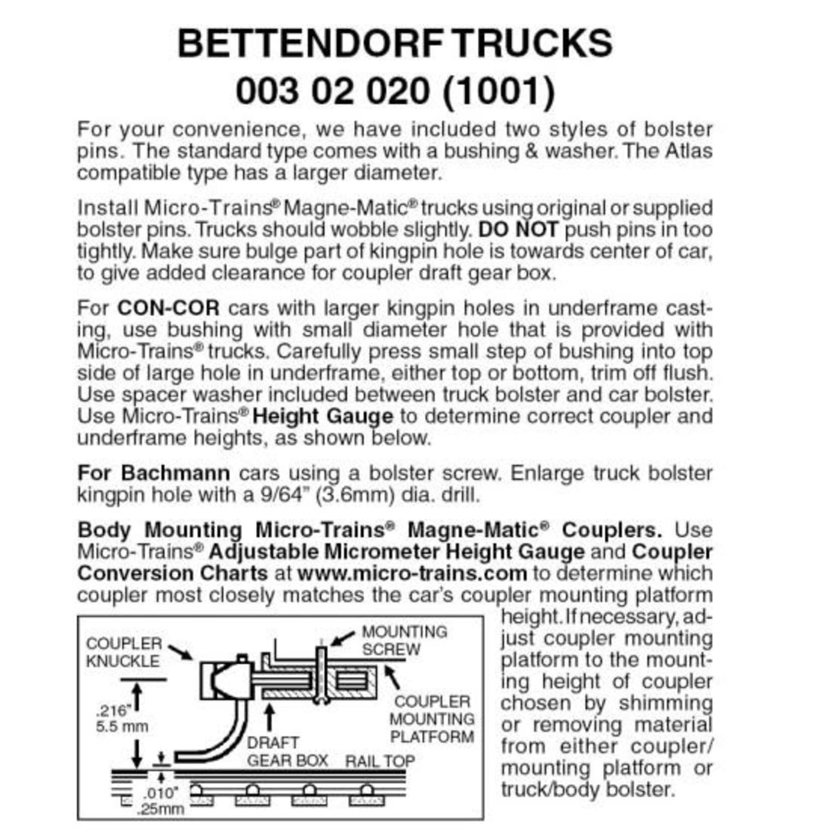Micro Trains Line 00302020 N Bettendorf Trucks w/out Coupler - 1 Pair