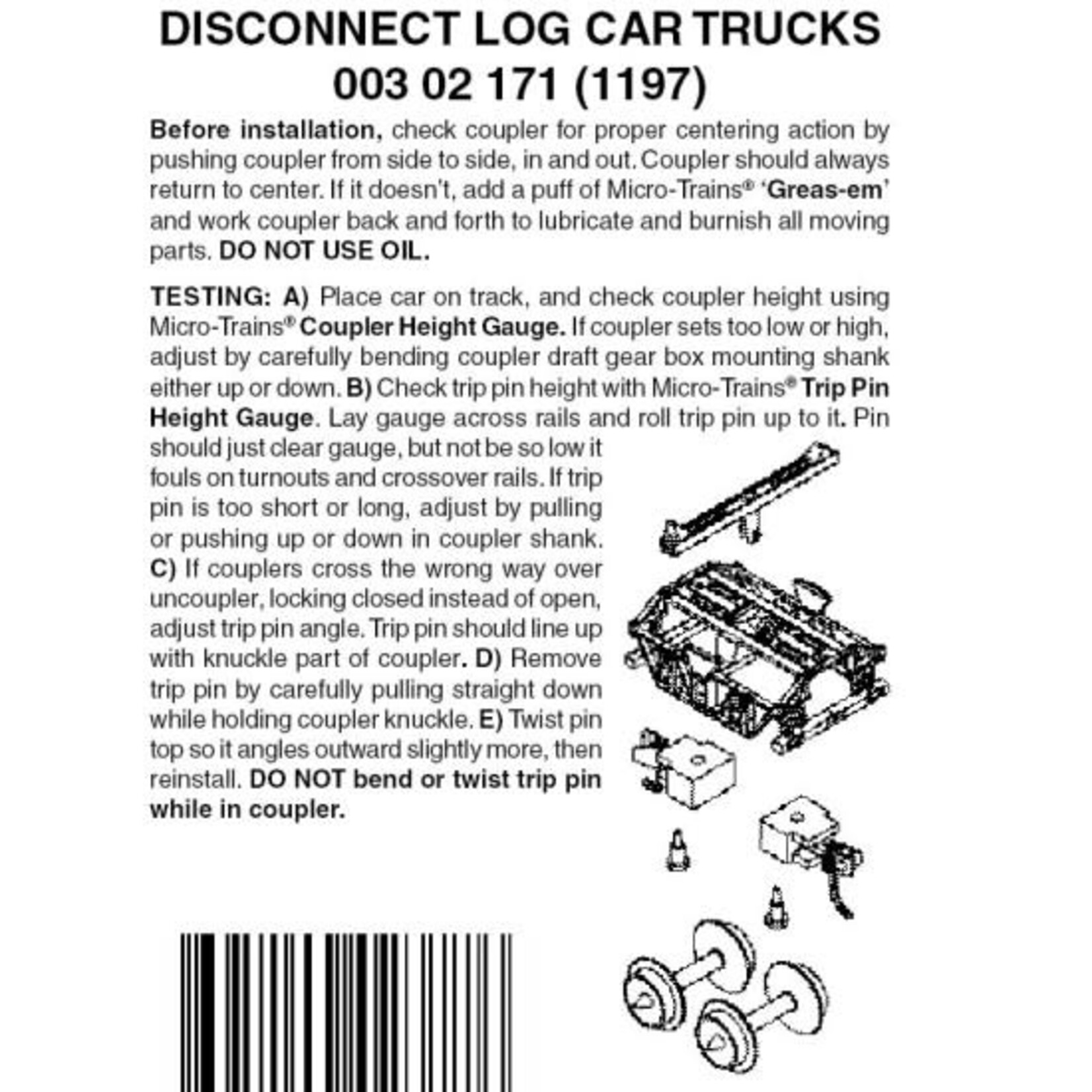Micro Trains Line 00302171 N Disconnect Log Car Trucks w/ Magne-matic Couplers -1 Pair