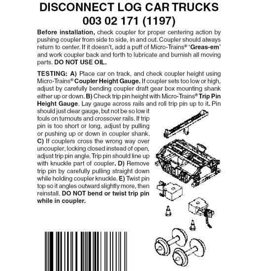 00302171 N Disconnect Log Car Trucks w/ Magne-matic Couplers -1 Pair