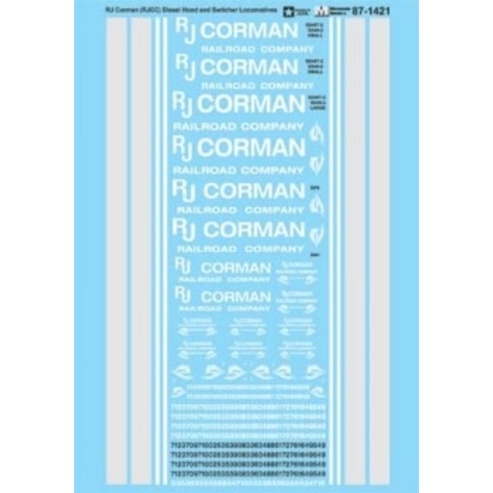 Micro Scale 87-1421 HO Scale  - RJ Corman (RJCC) Diesel Hood & Switcher Locomotives Decals