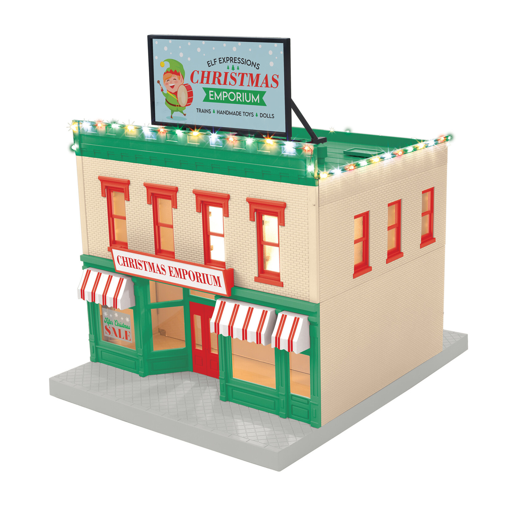 MTH 3090683 O Elf Expressions Christmas Emporium 2 Story City Building w/LED Lights