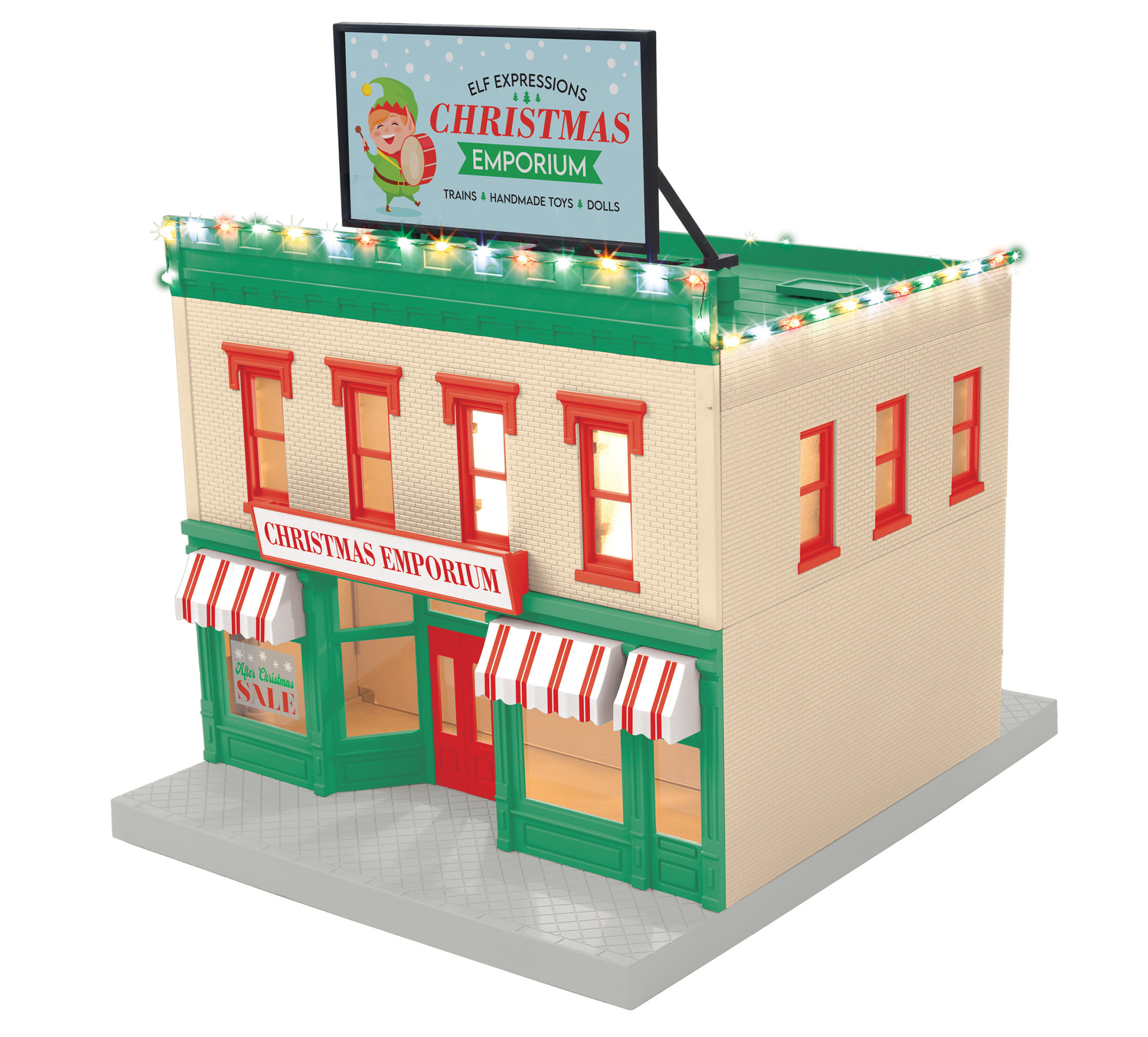 3090683 O Elf Expressions Christmas Emporium 2 Story City Building w/LED Lights