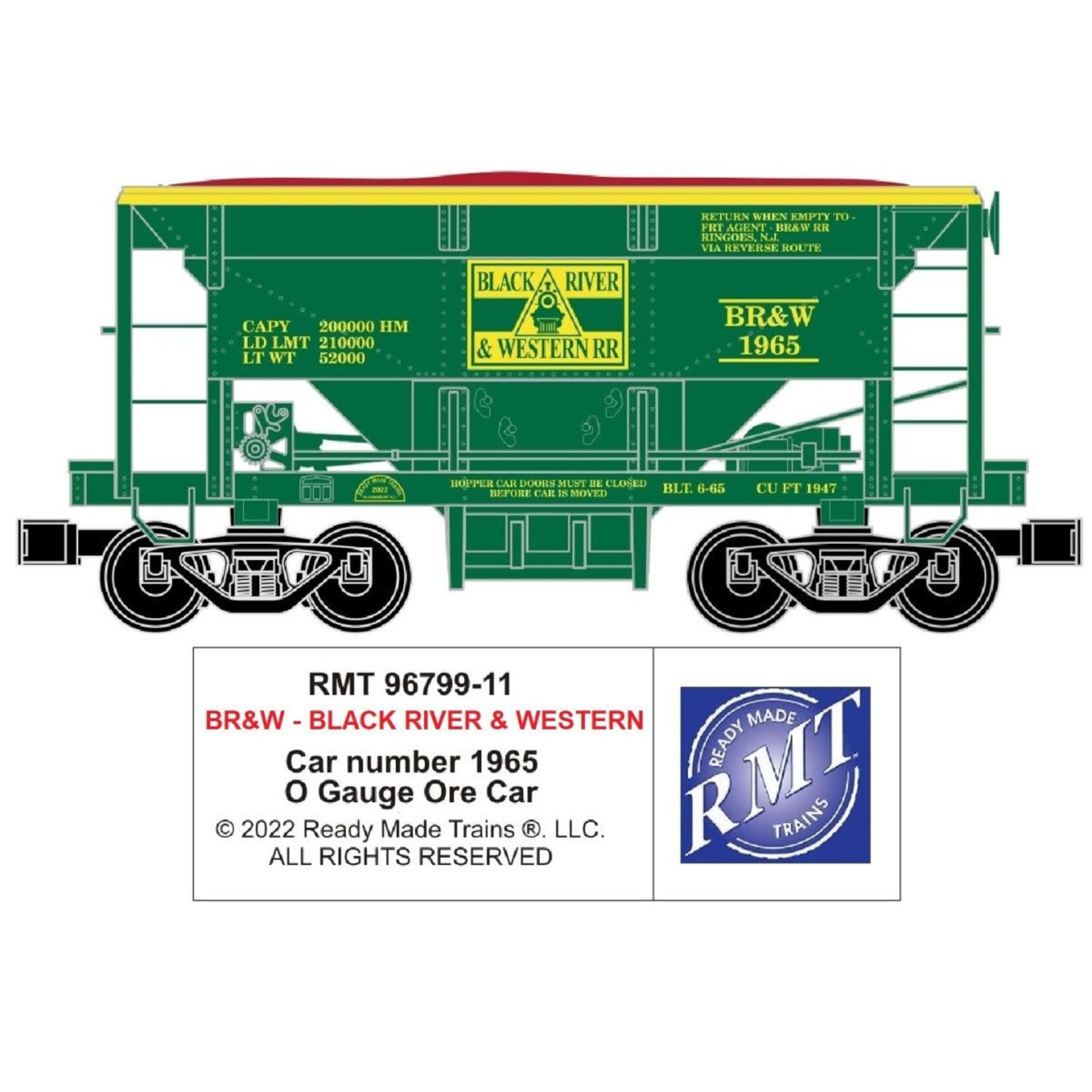 Ready Made Trains 9679911 O Ore Car Black River & Western