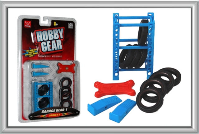 16061 1/24 Garage Accessories - Tire Rack, Tires, Creeper, Ramps