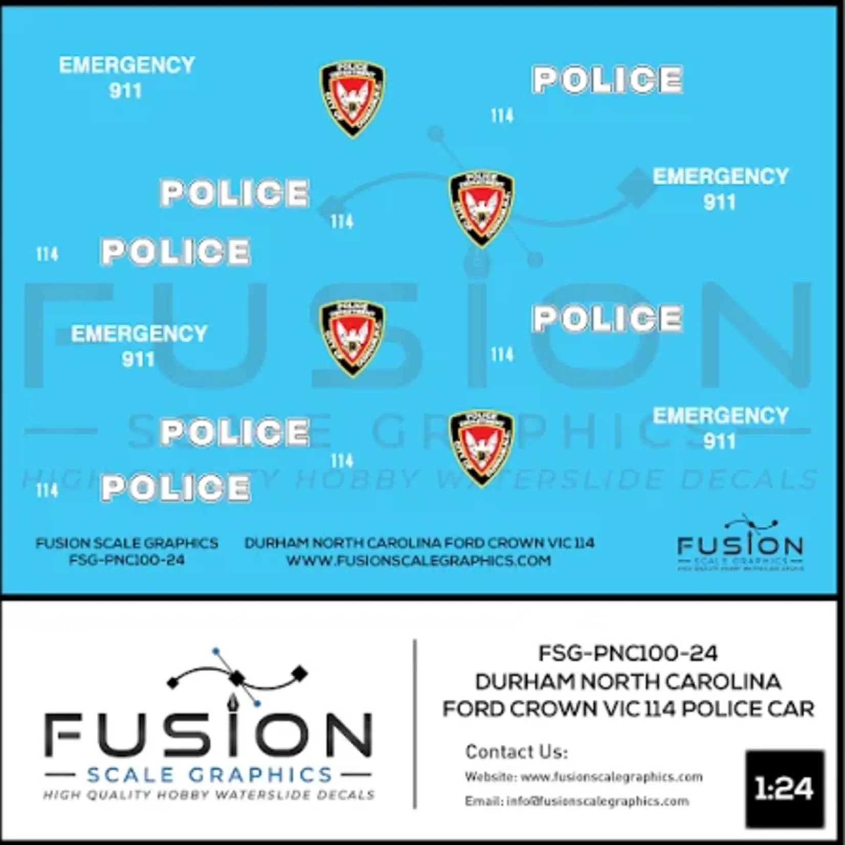 Fusion 1/24 Scale Durham NC Ford Crown Vic Police Decals