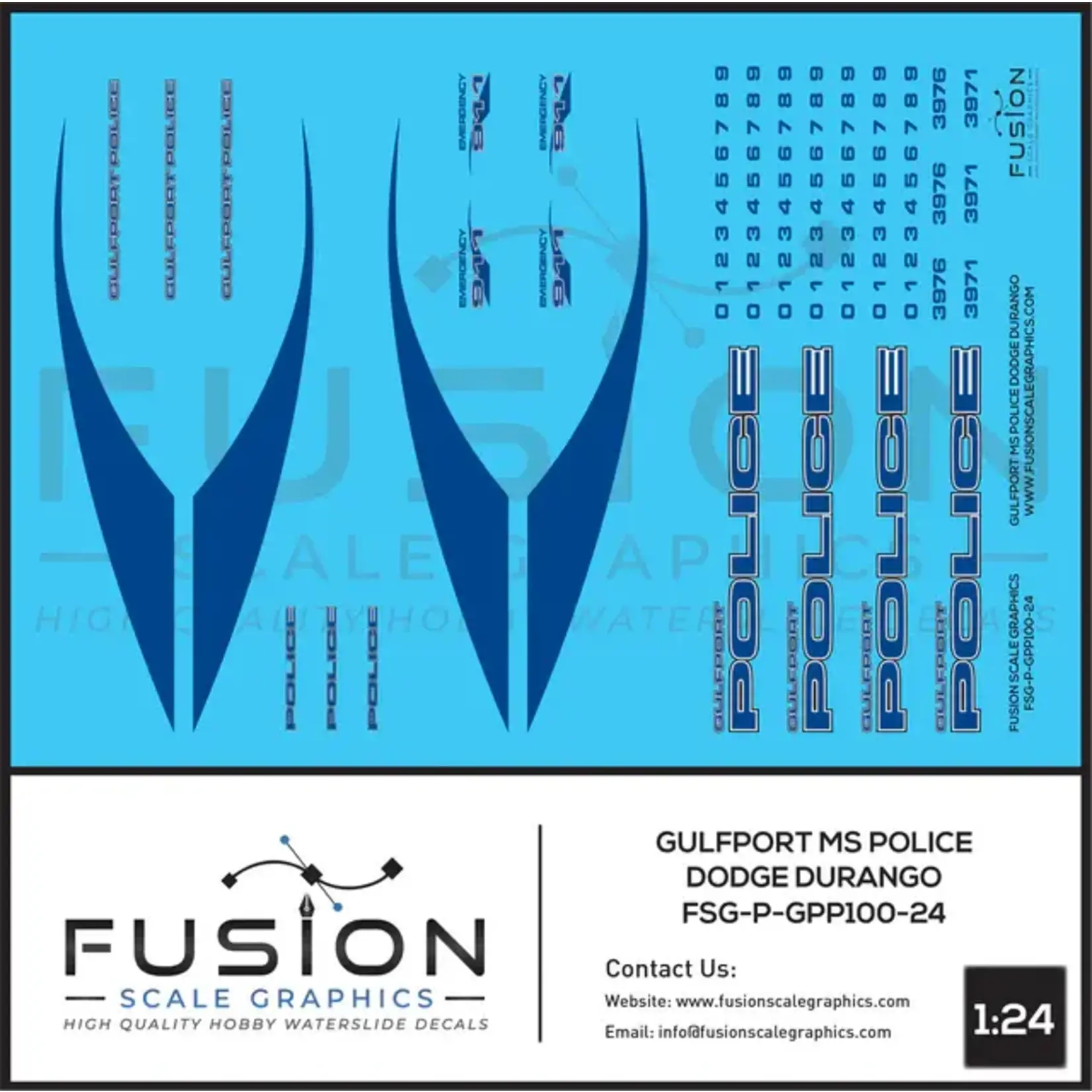 Fusion 1:24 Scale Gulfport Mississippi Dodge Durango Police Car Decal Set