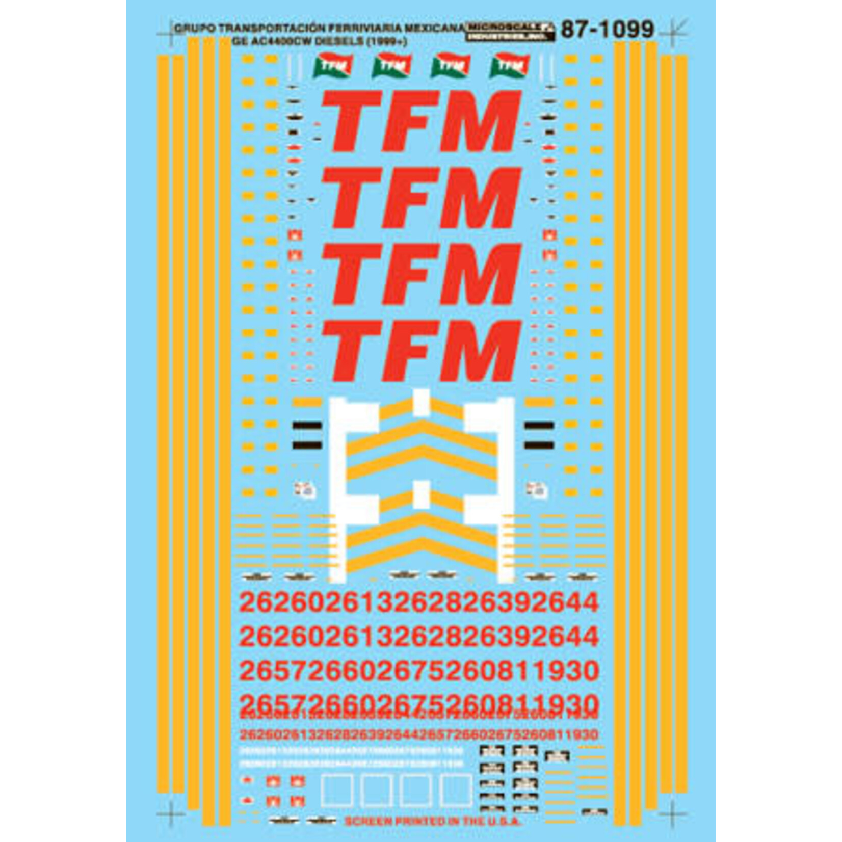 Micro Scale 87-1099 HO Scale - Transportacion Ferroviaria Mexicana TFM AC4400CW Diesels (1998+)-Diesel - AC4400CW Decals