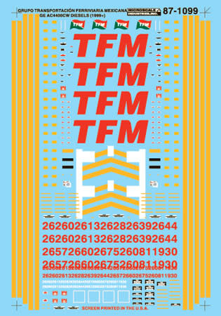 87-1099 HO Scale - Transportacion Ferroviaria Mexicana TFM AC4400CW Diesels (1998+)-Diesel - AC4400CW Decals