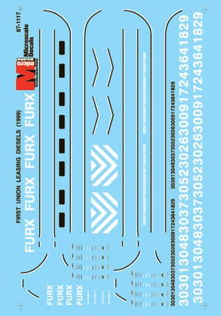 87-1117 HO Scale - First Union Rail (FURX) Leasing Diesels Decals