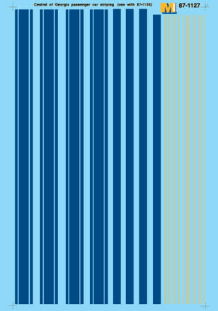 87-1127 HO Scale - Central of Georgia Streamlined Passenger Car Striping (1947-1963) Decals