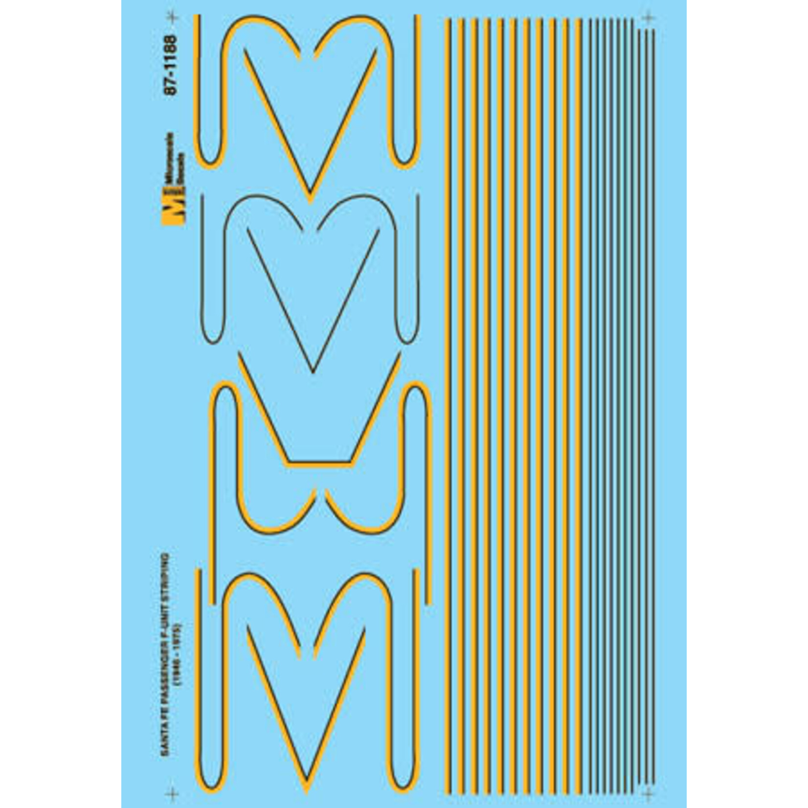 Micro Scale 87-1188 HO Scale - Santa Fe E and F-Unit Striping - use with 87-77 and 87-101 Decals