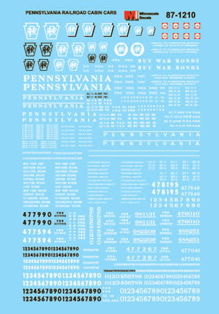 87-1210 HO Scale - Pennsylvania Railroad Cabin Cars - Cabooses Decals