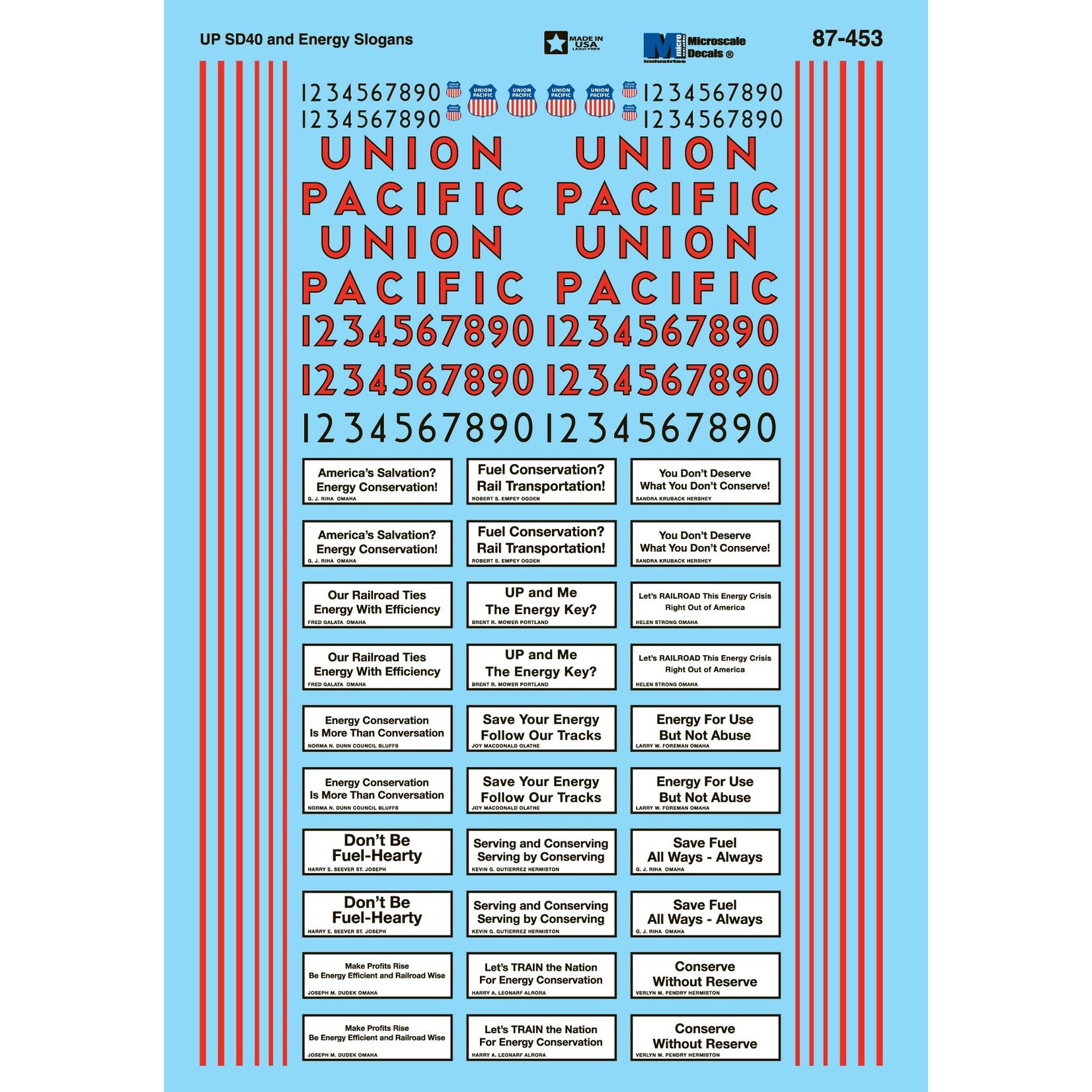 Micro Scale 87-453 HO Scale - Union Pacific Diesels - SD40-2 - Includes Slogans Decals