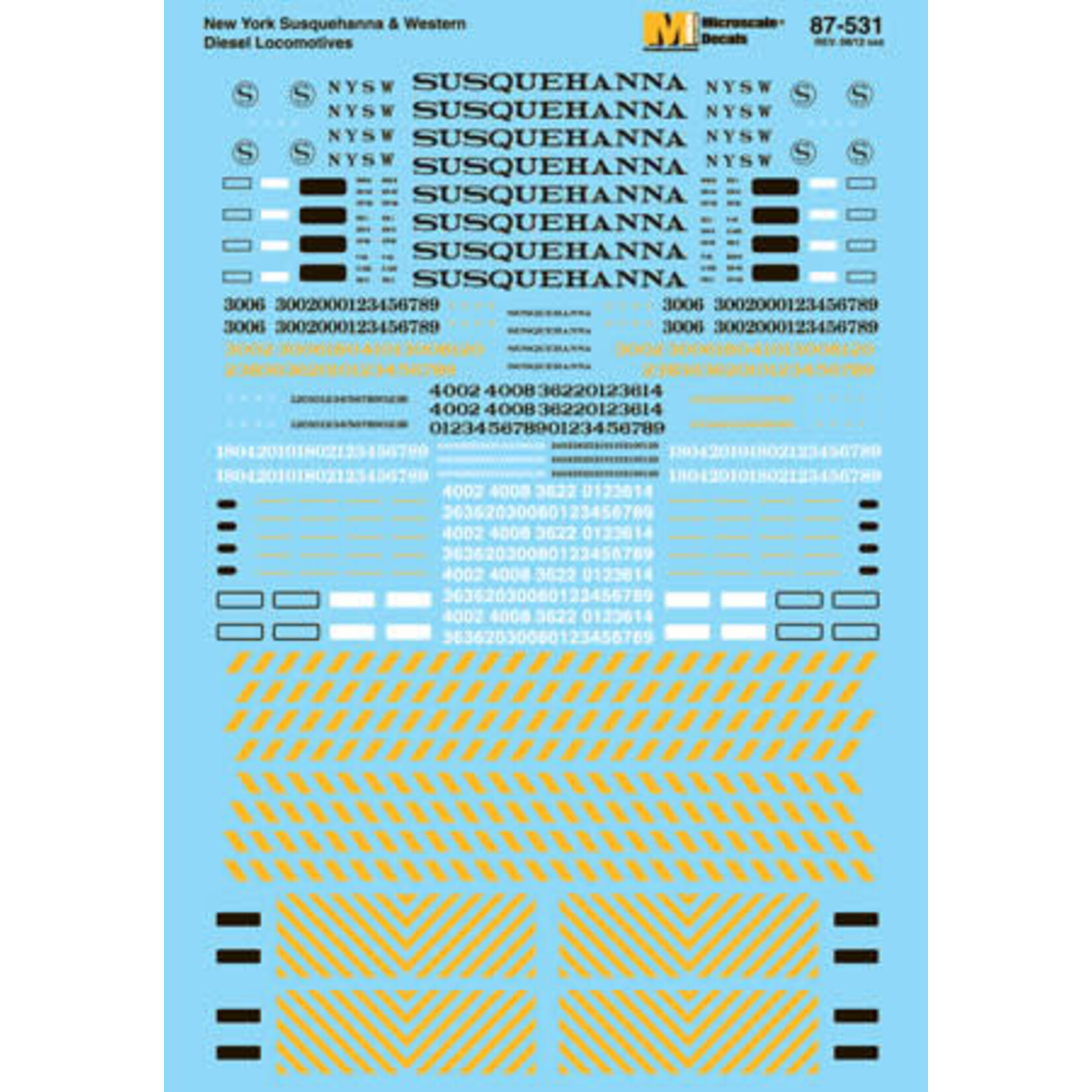 Micro Scale 87-531 HO Scale - NYS&W Diesels - Hoods & Switchers - Yellow & Black Scheme Decals