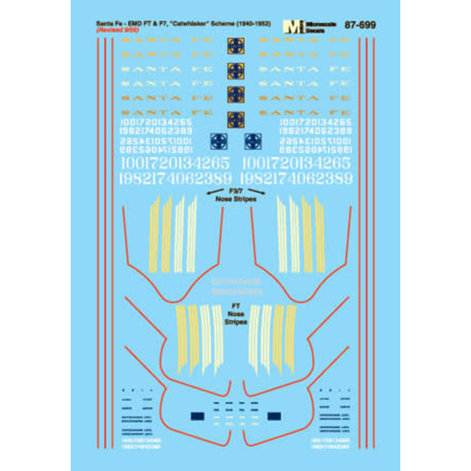 Micro Scale 87-699 HO Scale - Sante Fe ATSF Diesels - Diesel - FT, F3, F7 - Freight - Cat Whiskers Scheme Decals