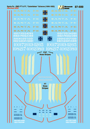 87-699 HO Scale - Sante Fe ATSF Diesels - Diesel - FT, F3, F7 - Freight - Cat Whiskers Scheme Decals