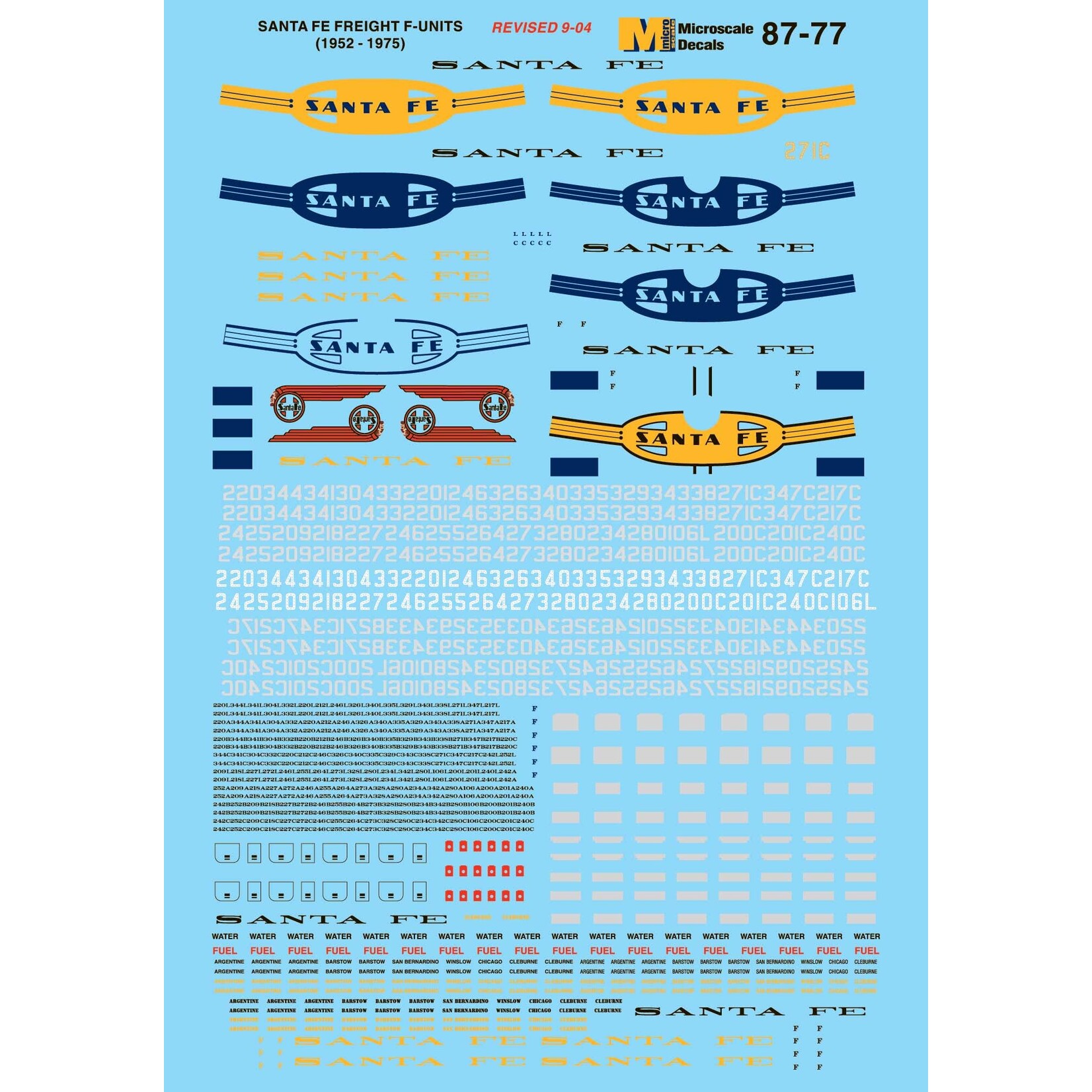 Micro Scale 87-77 HO Scale - Santa Fe PA Diesels (1946-1969) Diesel - PA / PB Decals