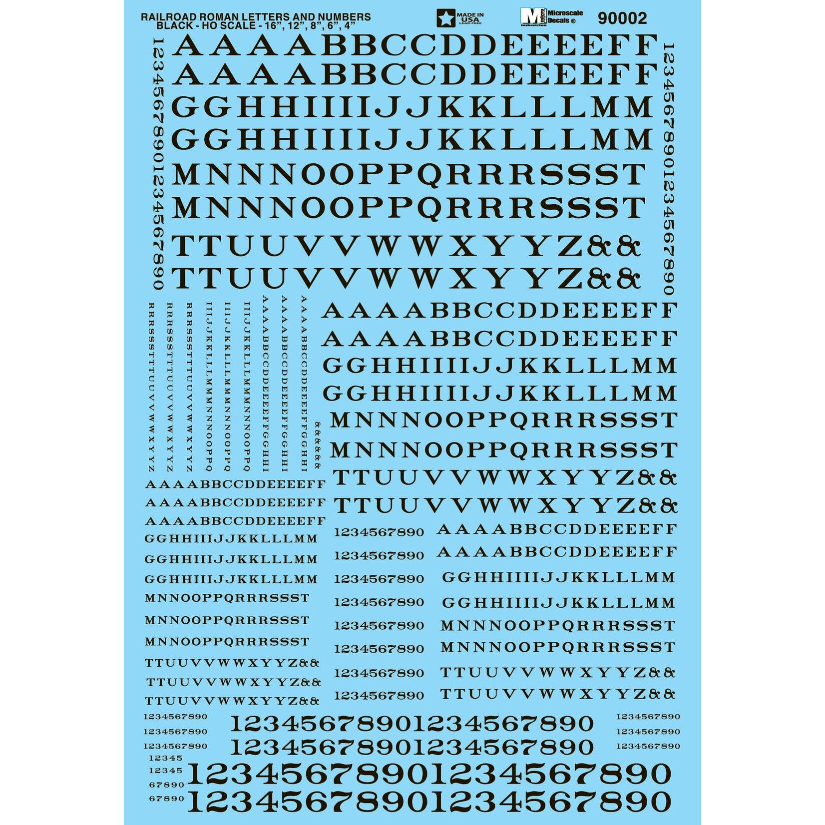 Micro Scale 90002 HO Scale - Alphabets - Railroad Roman - Black Decals