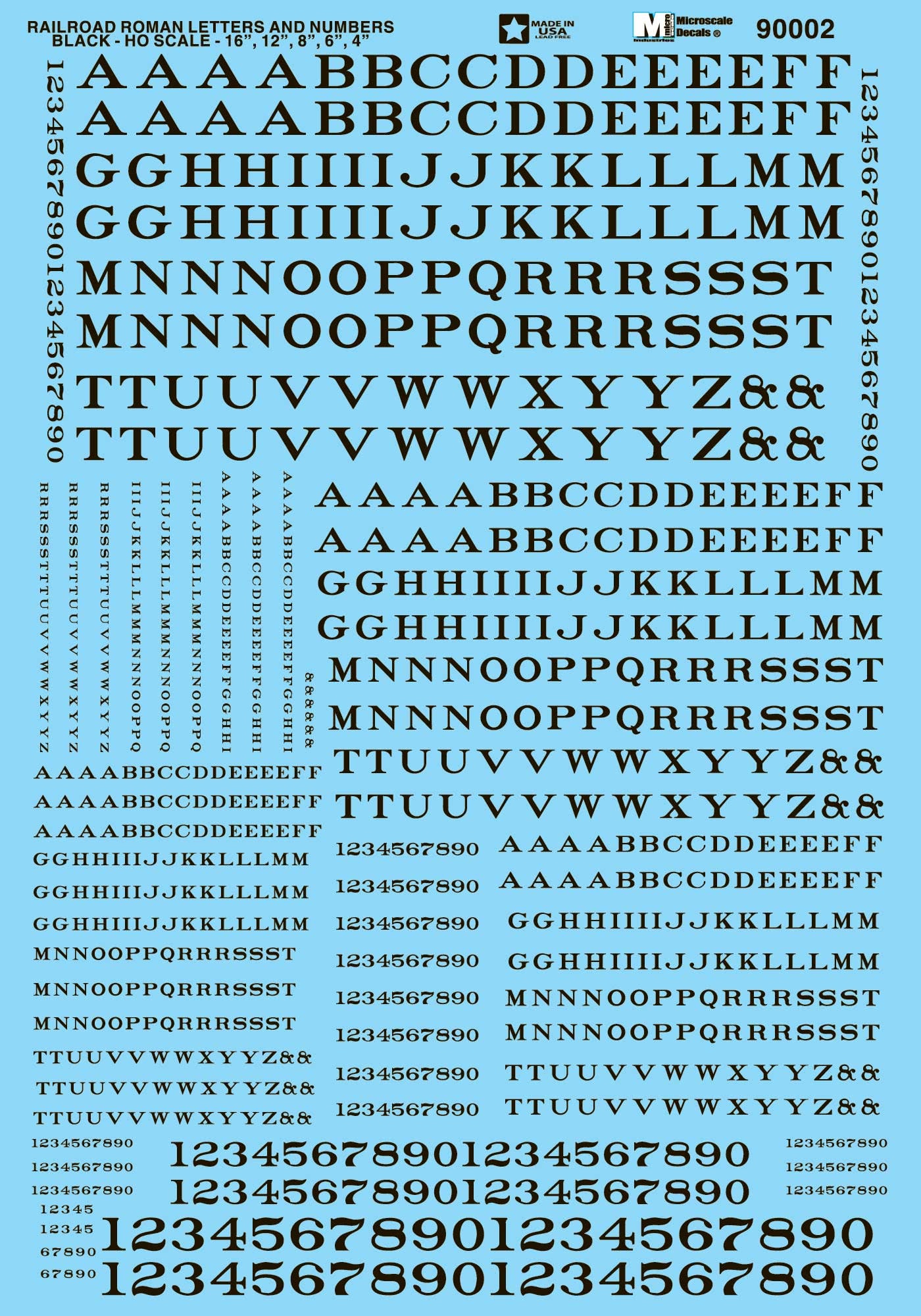 90002 HO Scale - Alphabets - Railroad Roman - Black Decals