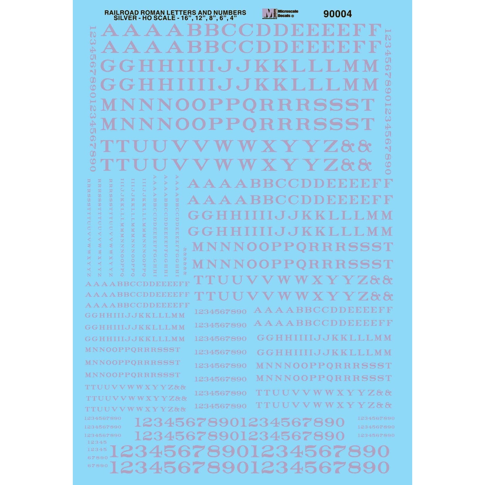 Micro Scale 90004 HO Scale - Alphabets Alphabets - Railroad Roman - Silver Decals