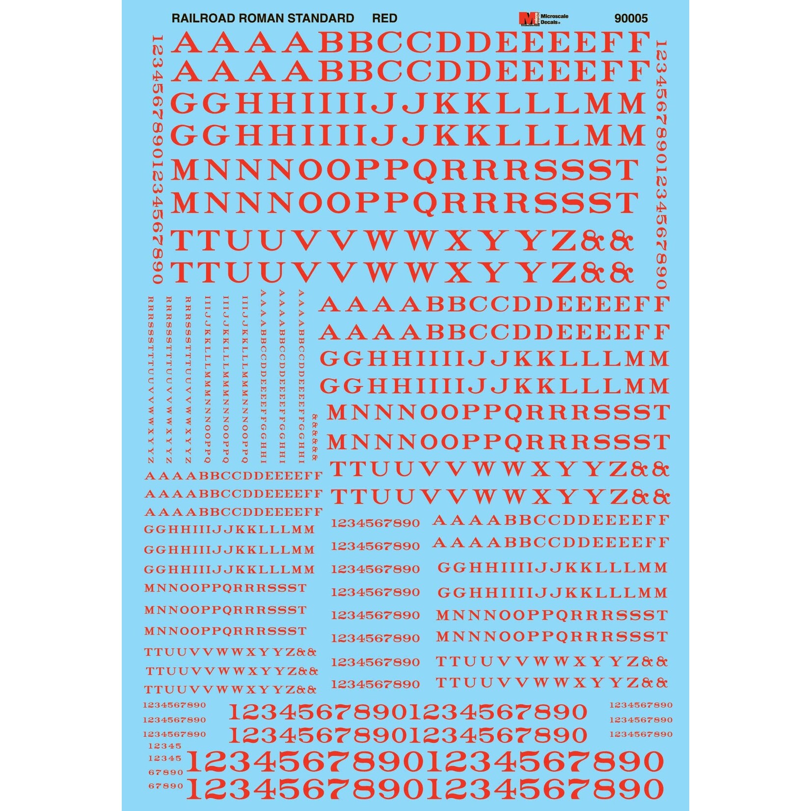 Micro Scale 90005 HO Scale - Alphabets Alphabets - Railroad Roman - Red Decals