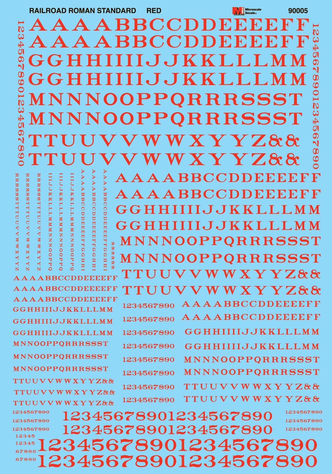 90005 HO Scale - Alphabets Alphabets - Railroad Roman - Red Decals