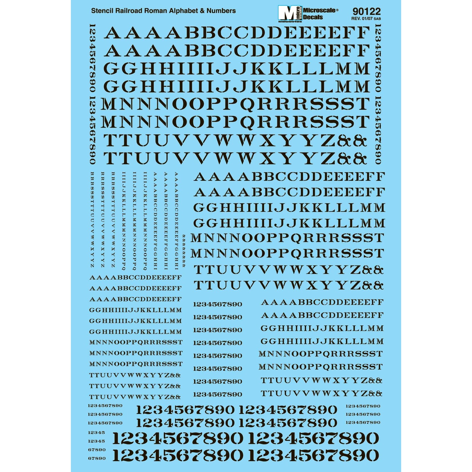 Micro Scale 90122 HO Scale - Stencil Railroad Roman - Alphabet & Number - Black Decals