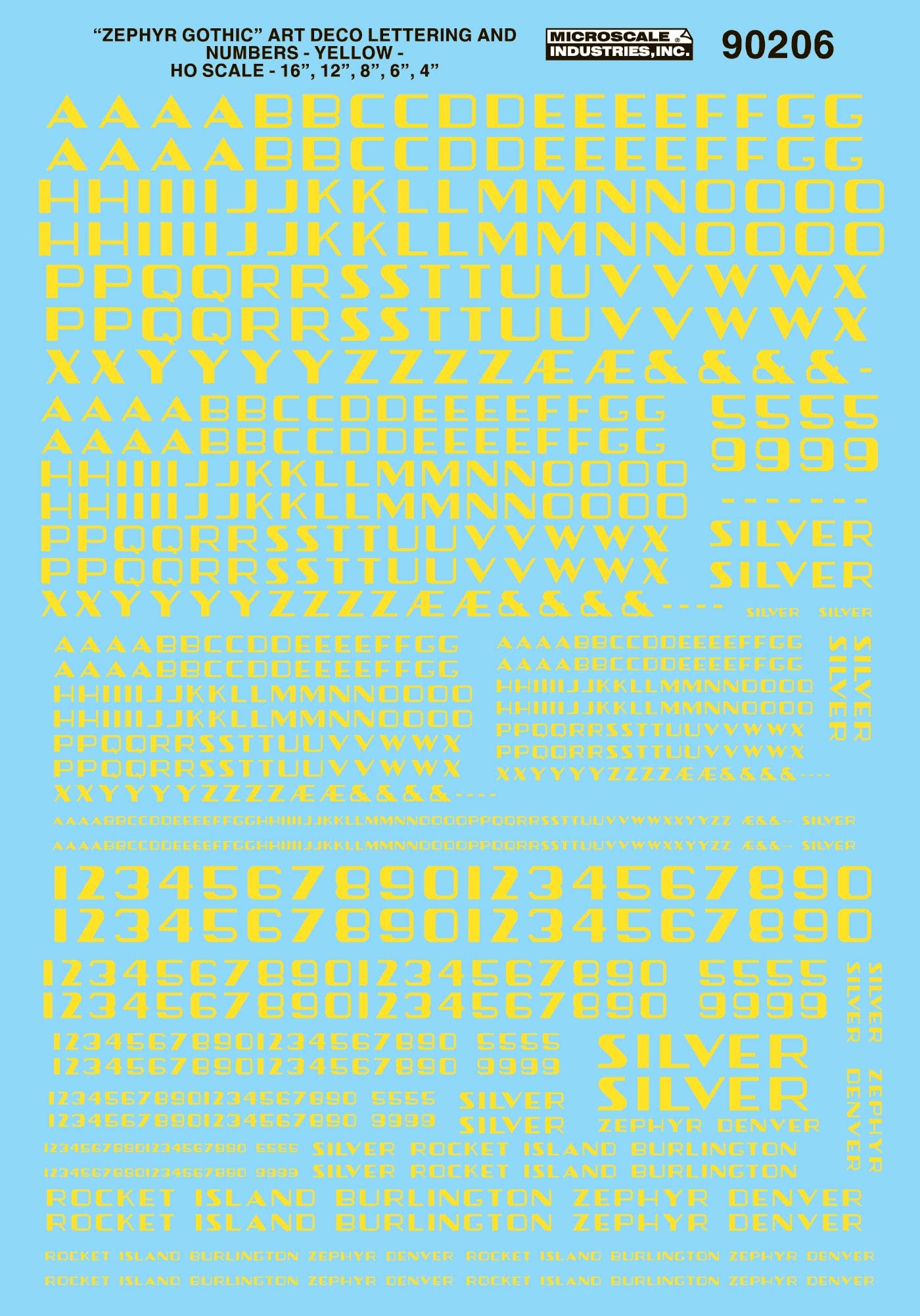 90206 HO Scale - Alphabets - Zephyr Gothic - Yellow Decals