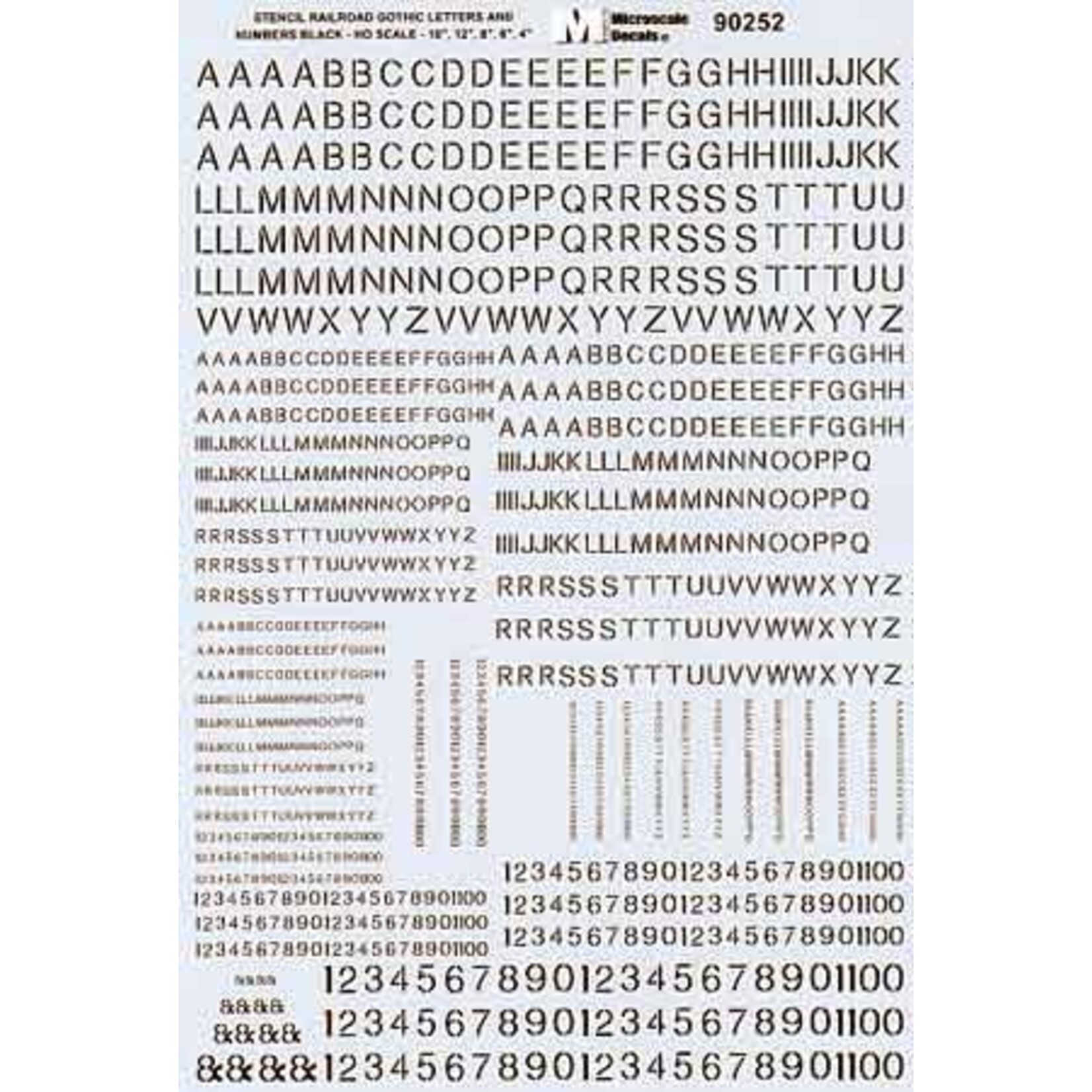 Micro Scale 90252 HO Scale - Alphabet & Number - Stencil Gothic Railroad - Black Decals