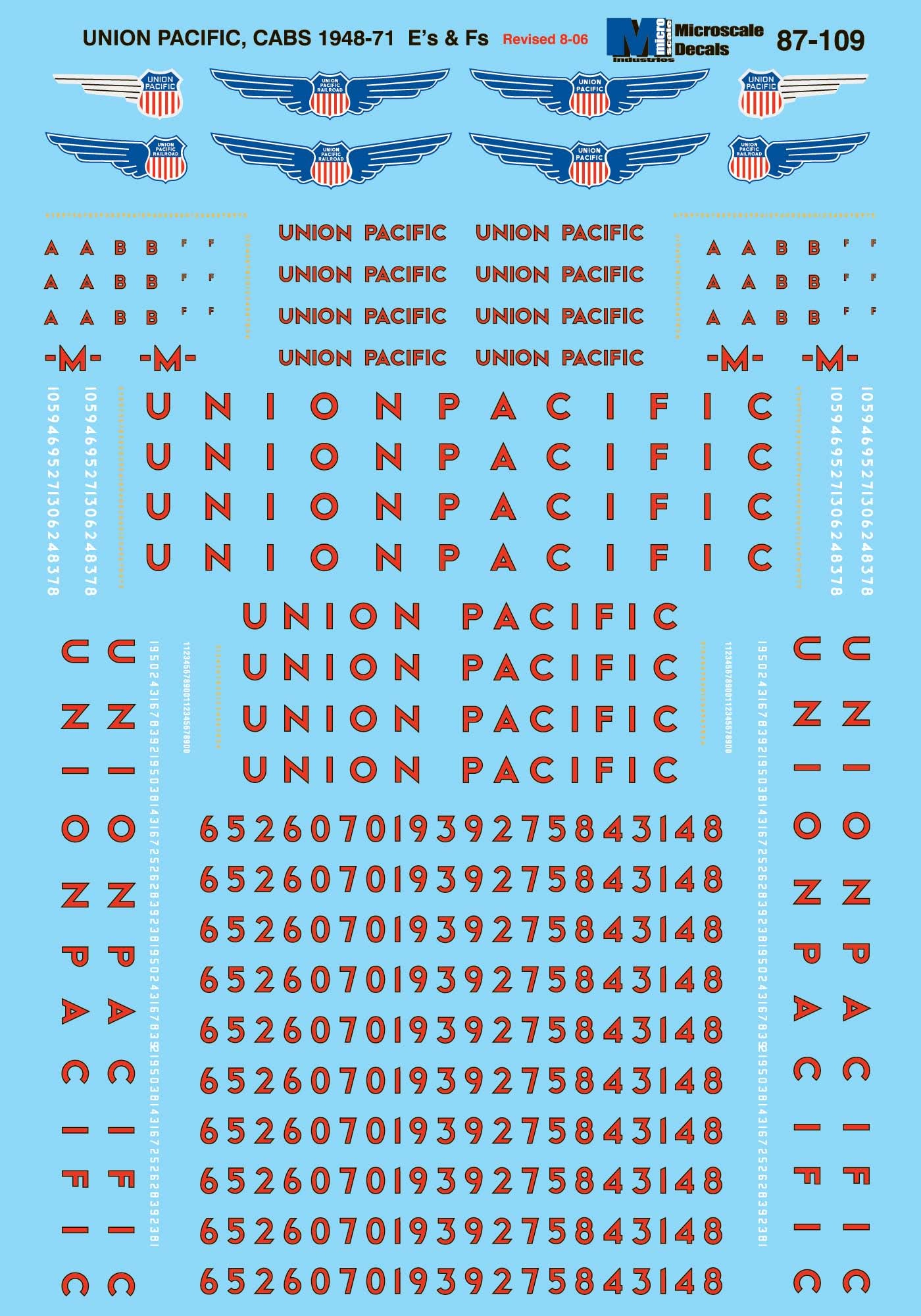 60-109 N Scale - Union Pacific E and F-Unit Diesels (1946+) Decals