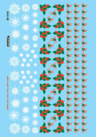 60-1119 N Scale - Christmas Decals (Candy Canes, Snowflakes, & Holly) Decals