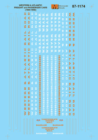 60-1174 N Scale - Western & Atlantic Railroad Freight and Passenger Cars, 1960-1866 Decals