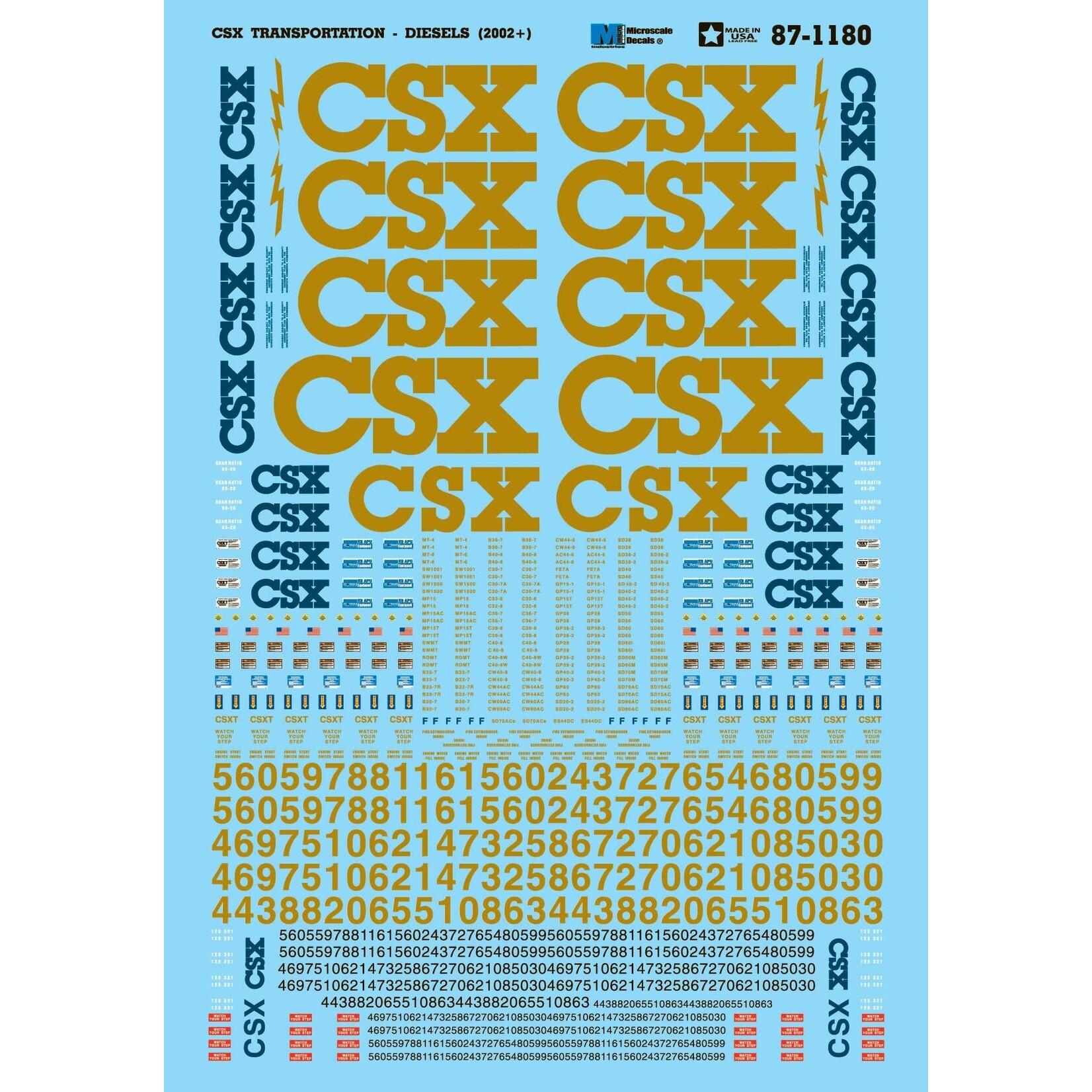 Micro Scale 60-1180 N Scale - CSX Diesels (2002+) Decals