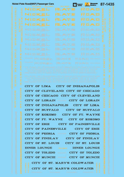 60-1435 N Scale - Nickel Plate Road (NKP) Heavyweight & Streamlined Passenger Cars Decals