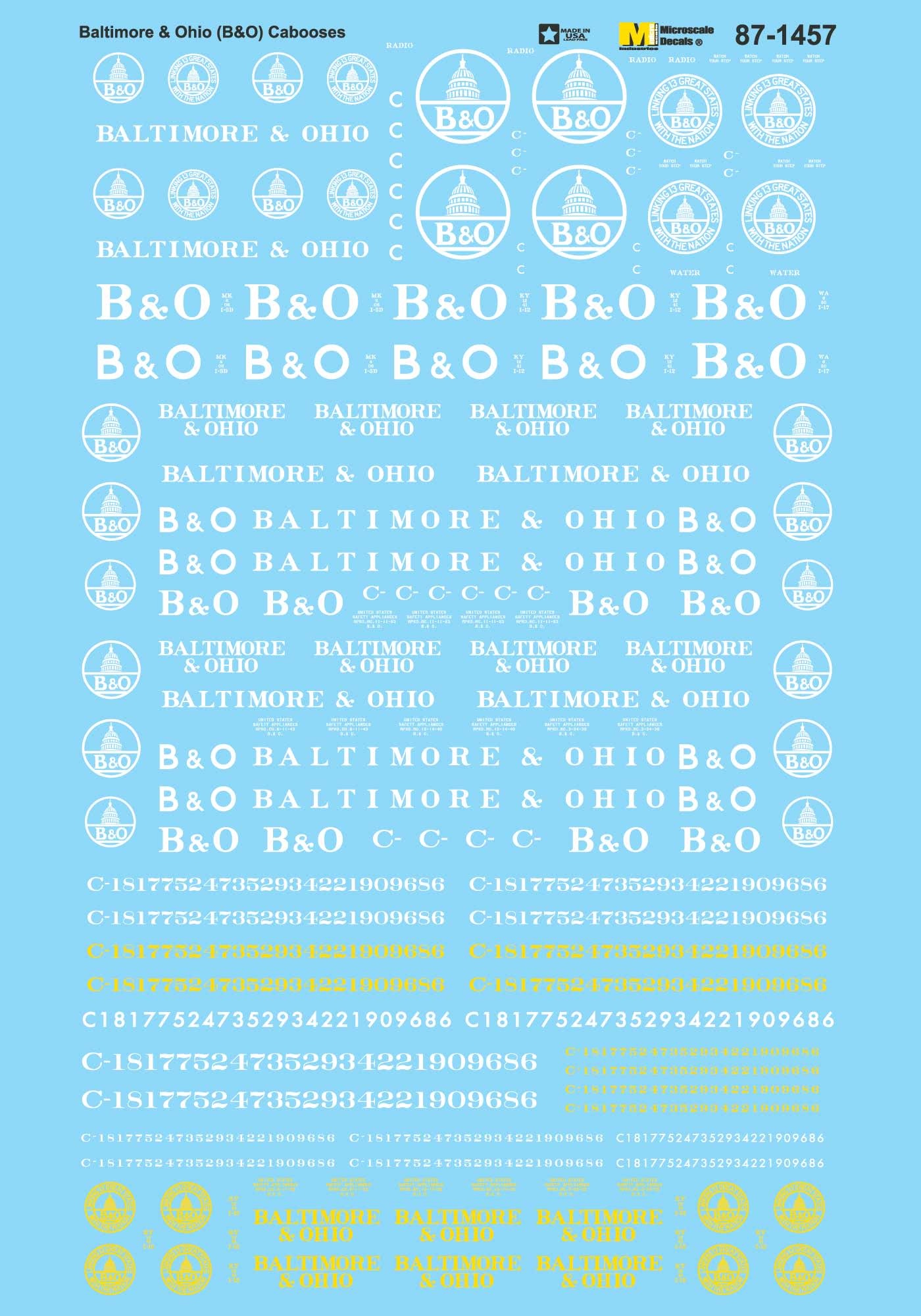 60-1457 N Scale - Baltimore & Ohio (B&O) Cabooses Decals