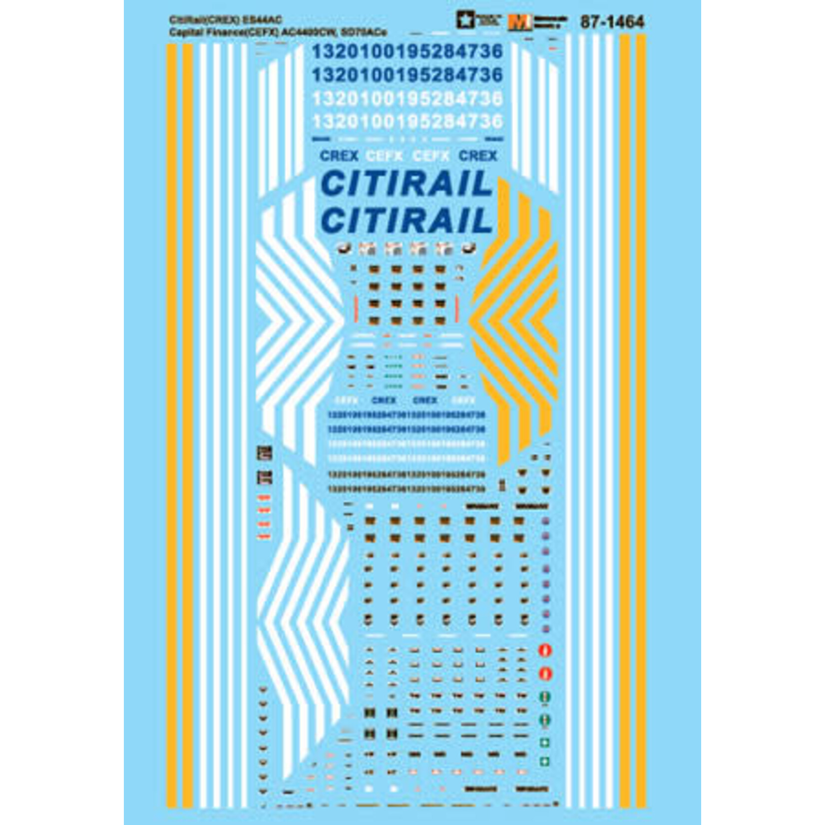 Micro Scale 60-1464 N Scale - CitiRail Leasing (CREX, CEFX) ES44AC / Capital Finance (CEFX) Diesel Locomotives Decals