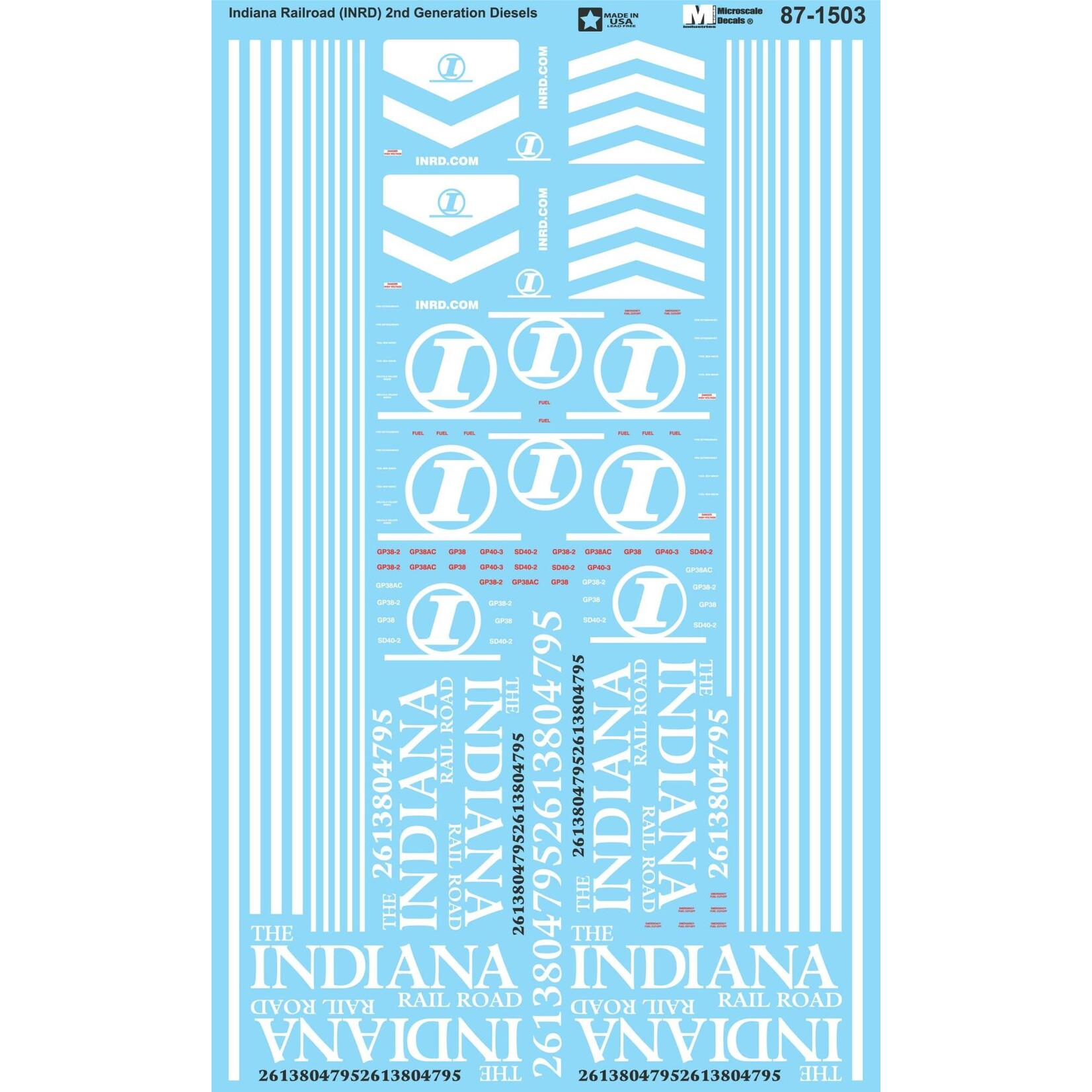 Micro Scale 60-1503 N Scale - Indiana Railroad (INRD) 2nd Generation Diesels Decals